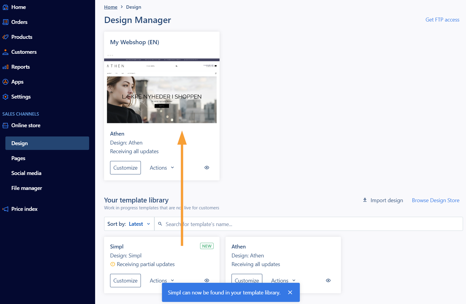 Screenshot of design manager