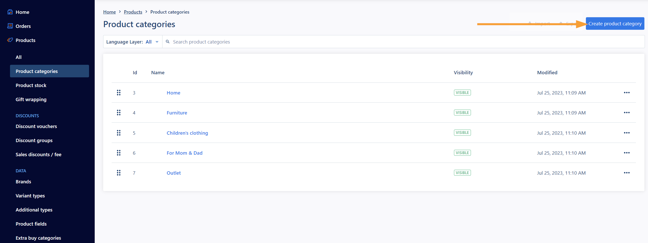 Screenshot of admin