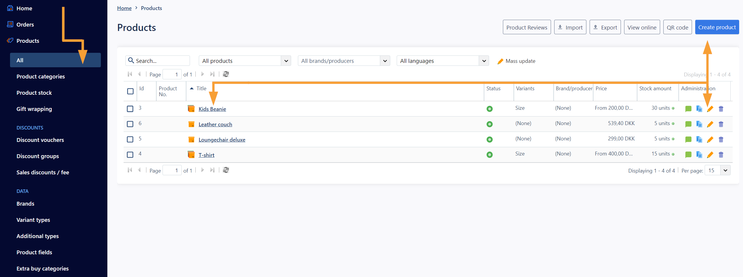 Screenshot of admin