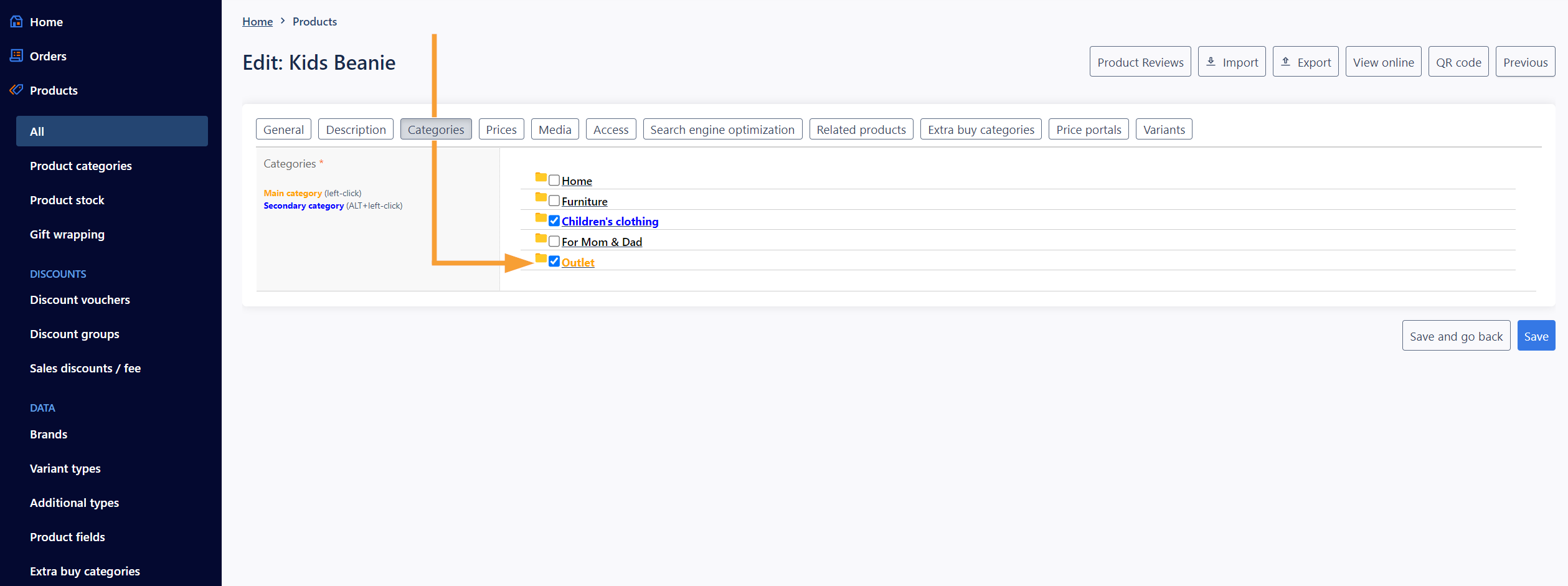 Screenshot of admin