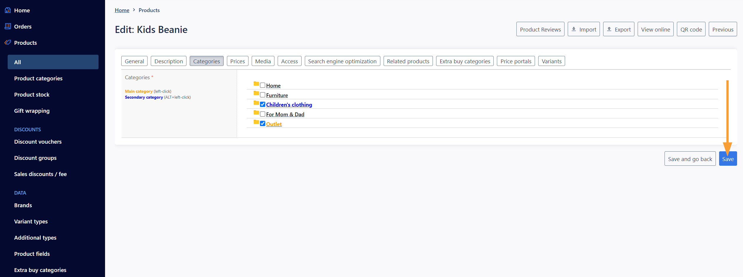 Screenshot of admin