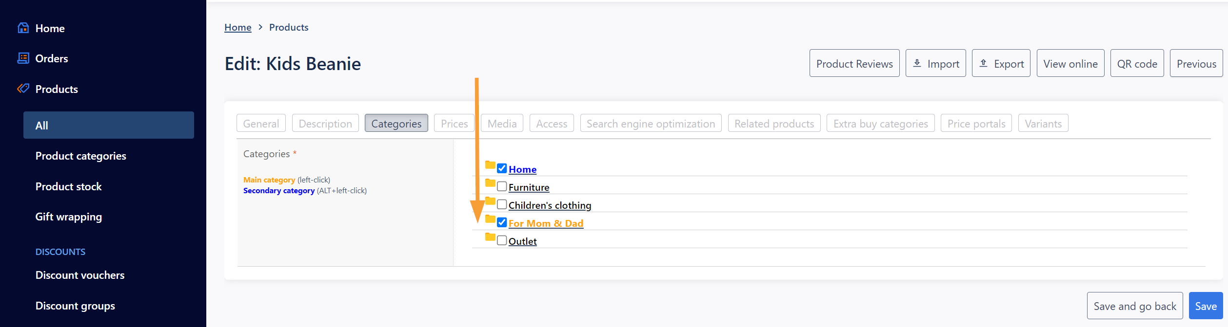 Screenshot of admin