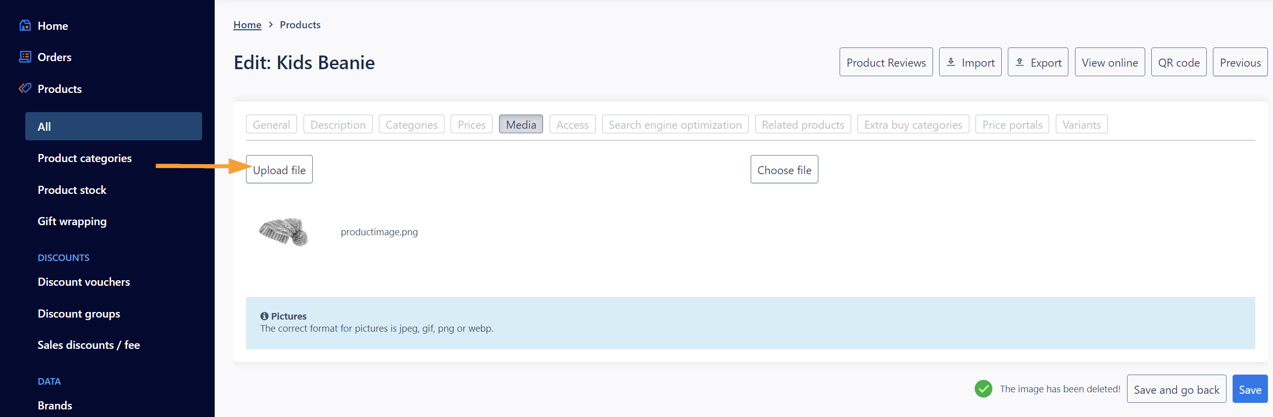 Screenshot of admin