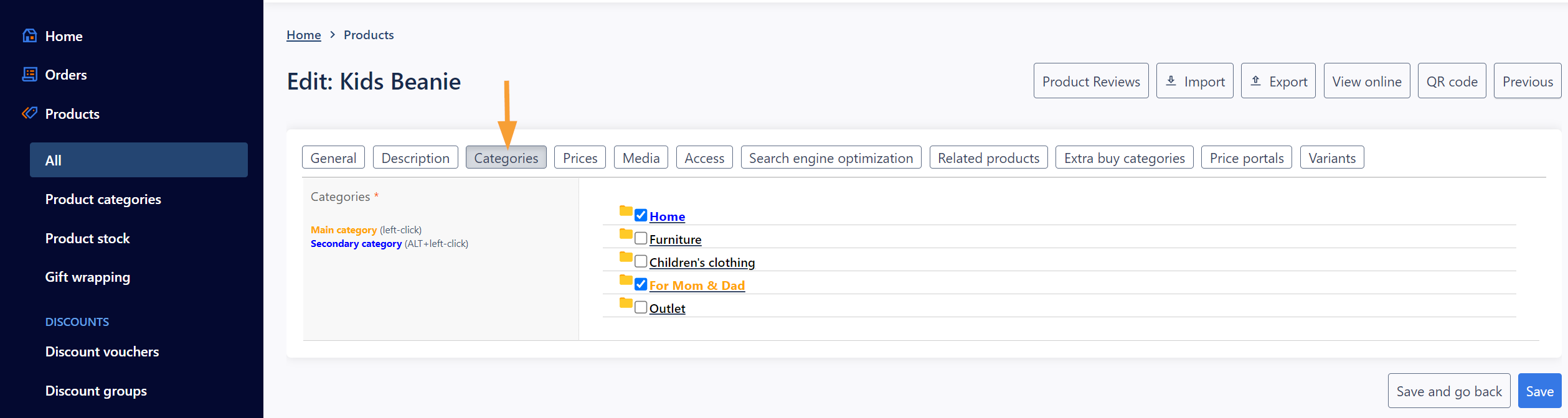 Screenshot of admin